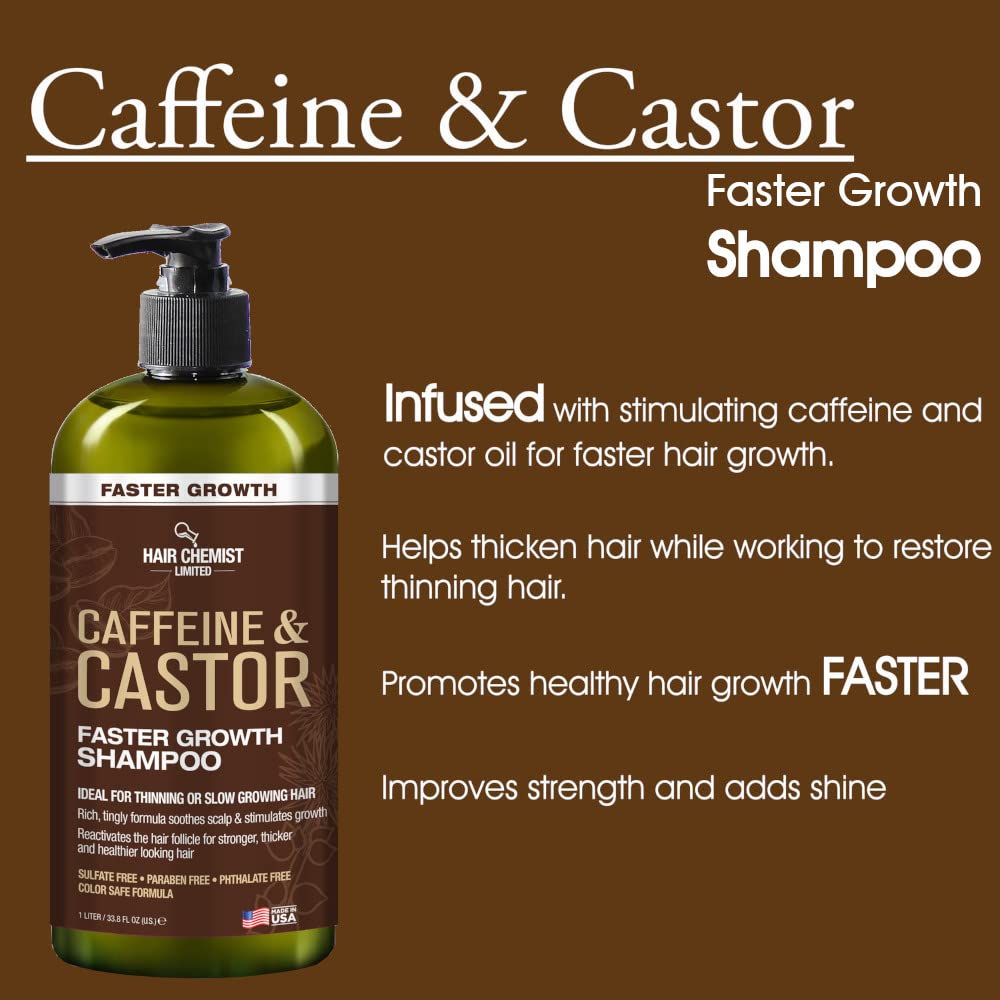 Hair Chemist Caffeine & Castor Large Shampoo/Conditioner/Hair Oil 3-PC Boxed Gift Set - Sulfate Free Shampoo & Conditioner for Growth Beauty & Personal Care Hair Chemist