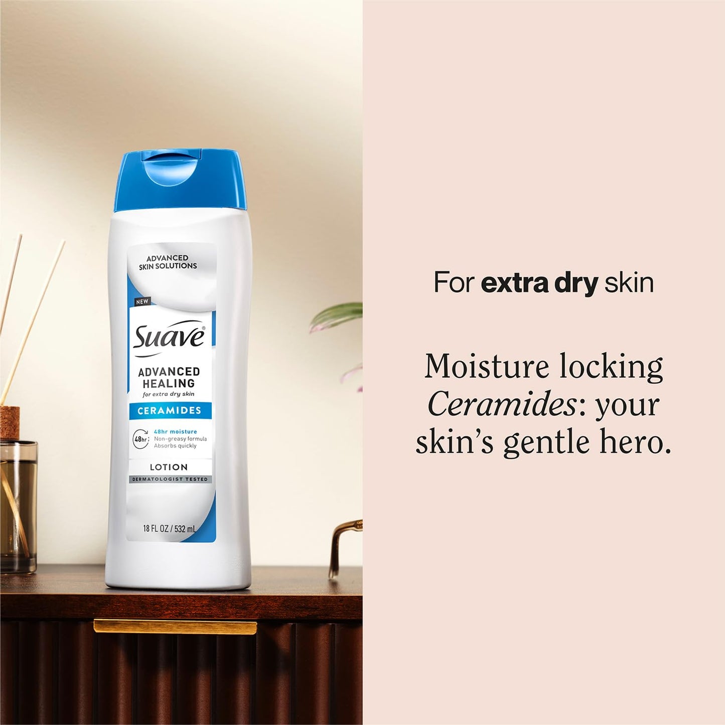 Suave Lotion, Advanced Healing 2-Pack - Hand & Body Lotion for Extremely Dry Skin, Hydrating, Non-Greasy Ceramide Moisturizer, 18 Oz Ea Beauty & Personal Care Suave