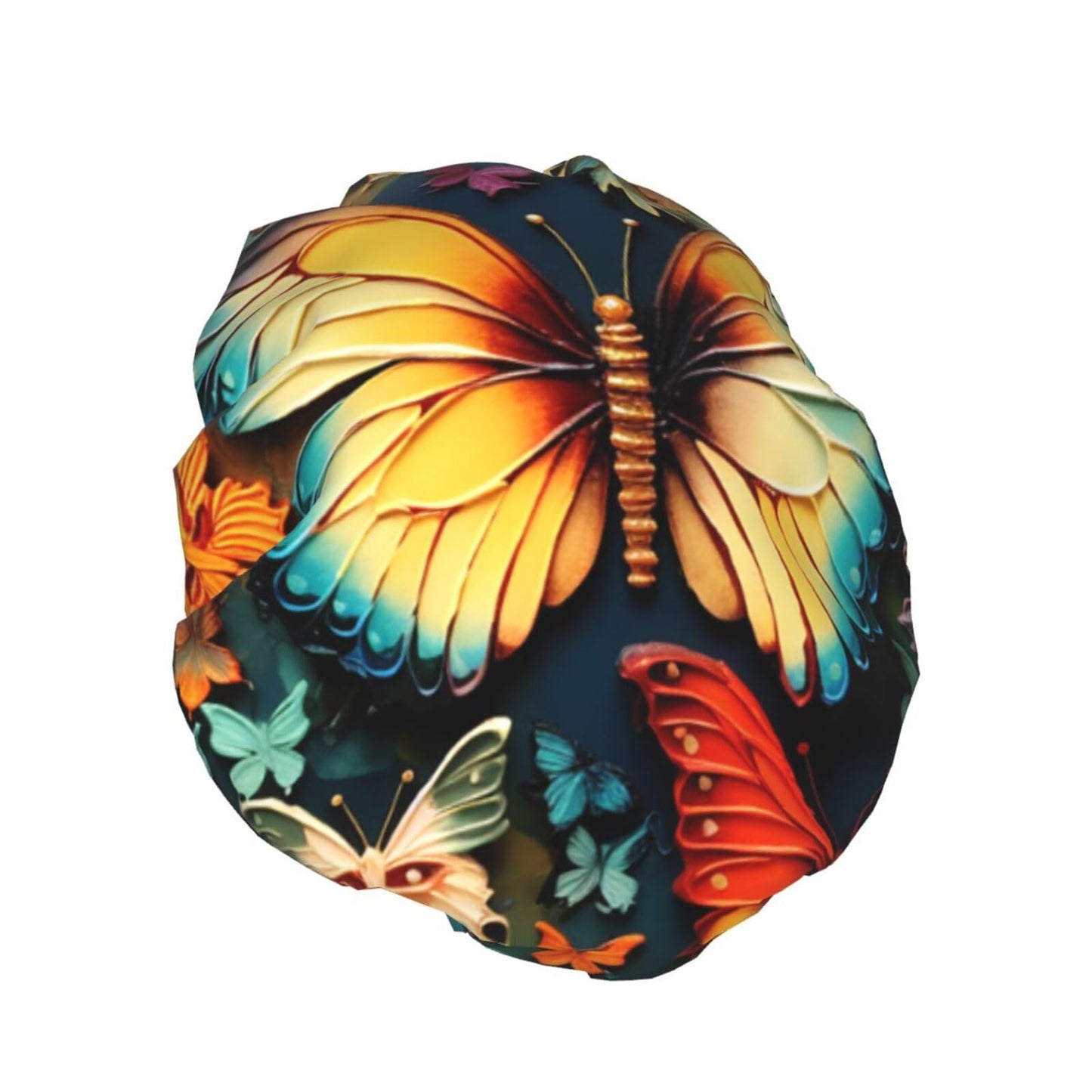 Colorful Butterfly Embroidery Paintings Shower Cap For Women Reusable Double Layers Bathing Bath Cap Hair Caps Waterproof Elastic Band Ladies Spa Beauty and Personal Care GDSHJKLW
