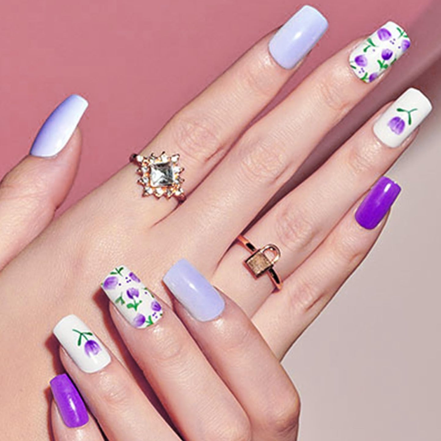 GLAMERMAID Dark Purple Press on Nails Medium Square, Floral Blossom Deep Purple Gel False Nals, Tulip Glue on Nails Kit for Women, Natural Lavender Beauty & Personal Care GLAMERMAID