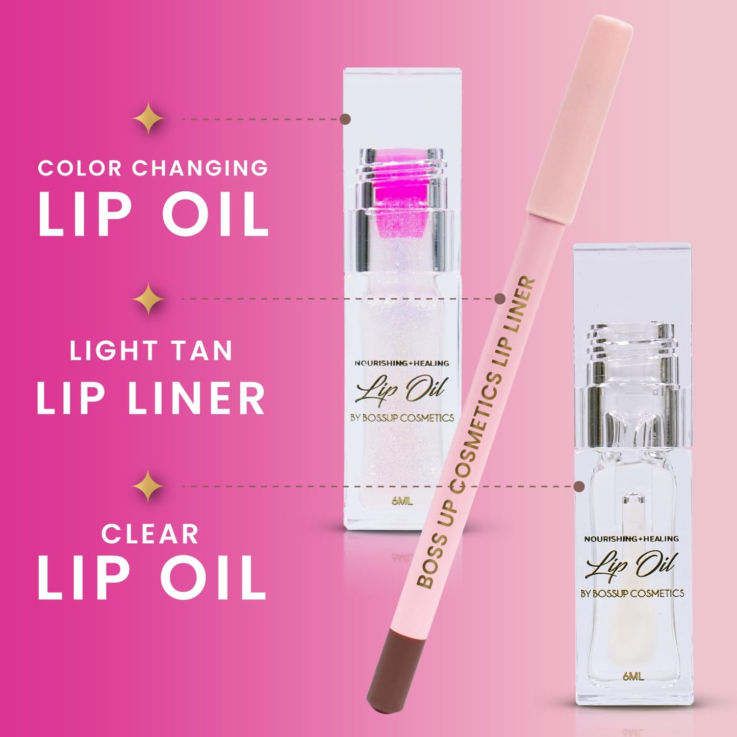 BossUp Cosmetics All-In-One Lip Kit | Light Tan Lip Liner and Lip Oil Set with Clear and Color Changing Lip Oils | Complete Lip Makeup Kit for Women Beauty & Personal Care BOSS UP Cosmetics