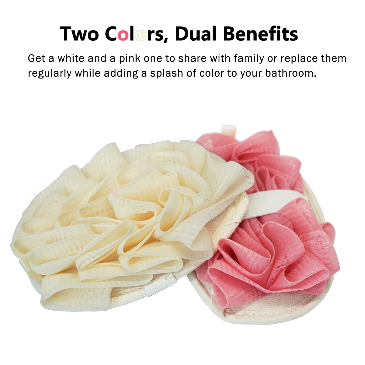 Double Sided Natural Loofah Exfoliating Body Scrubber and Mesh Pouf Bath Sponges for Shower Loofah Pad (2 Piece Set, White/Pink) Beauty and Personal Care VeridianLife