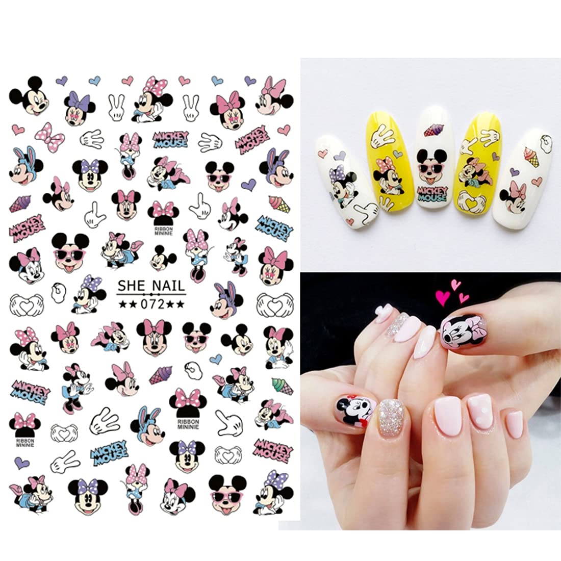 2Pieces 3D Mouse Nail Stickers Cute Kawaii Cartoon Nail Stikers Self-Adhesive Nail Decals for Women Girls Kids Nail Art Stickers (75+Decals) Beauty & Personal Care Emifunny
