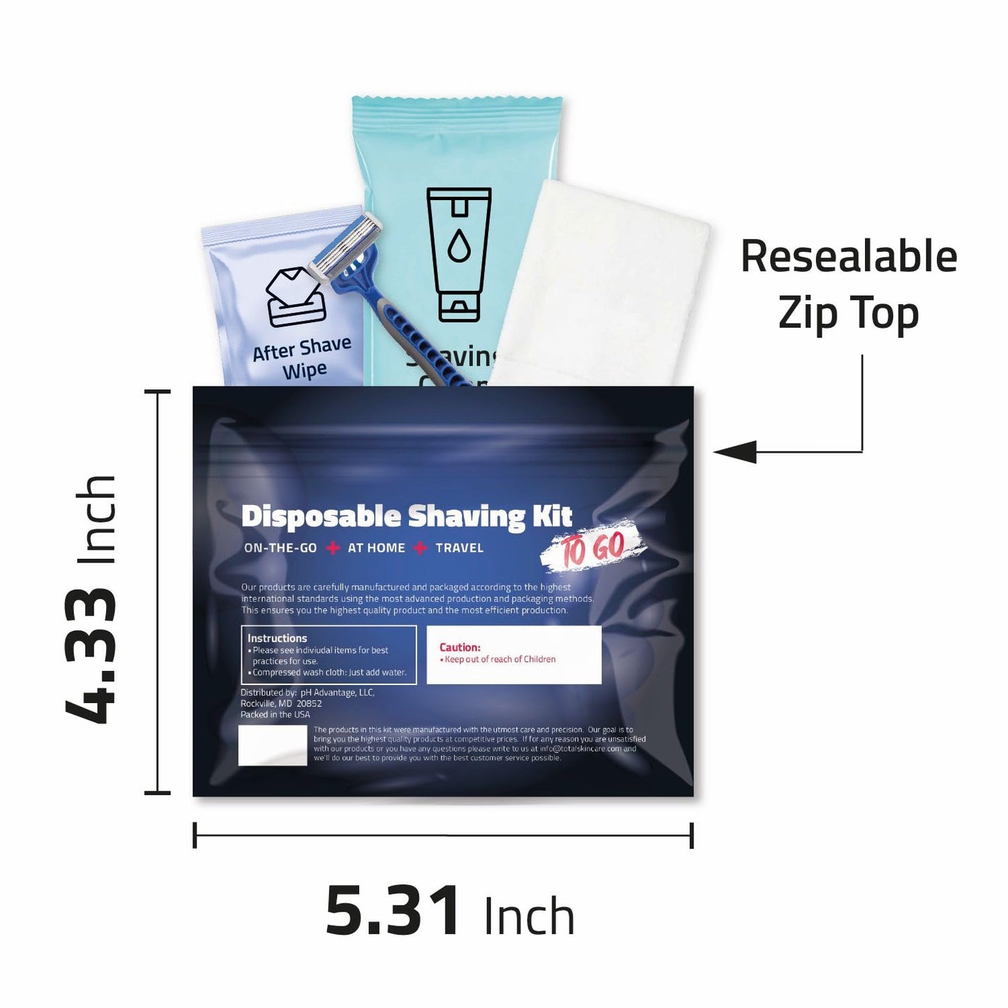 On-the-Go Shaving Kit - Disposable Razor, Shaving Cream, Washcloth & Aftershave Wipe - Travel Friendly, Grooming Essentials for Hygiene when on the Go Beauty and Personal Care pH Advantage