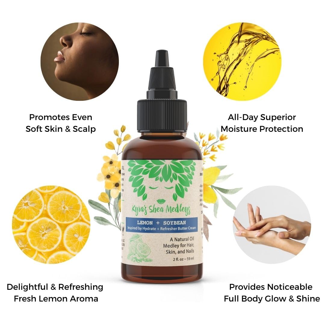 Multiuse Lemon + Soybean Oil Medley for Face, Body, and Hair - Natural Soya Bean Oil, Shea Nut Oil, Lemon Essential Oil, and Vitamin E - Seals in Beauty & Personal Care Kyra's Shea Medleys