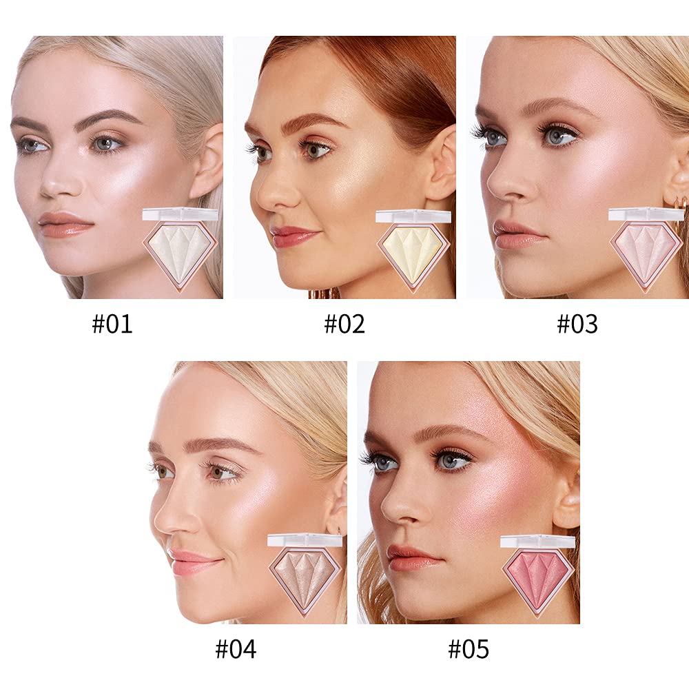 AKARY Face Glitter Blush Pink Shimmer Highlighter Blusher Powder Makeup Cosmetics Facial Contour Corrector Shine Rouge (#01 Pearl White) Beauty & Personal Care AKARY