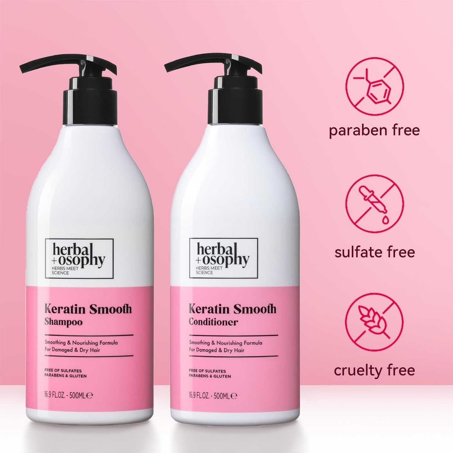 Herbalosophy Keratin Shampoo & Conditioner Set, Nourishing & Moisturizing Formula for Damaged & Dry Hair, Highly Hydrate & Repair for Color Treated Beauty & Personal Care Herbalosophy