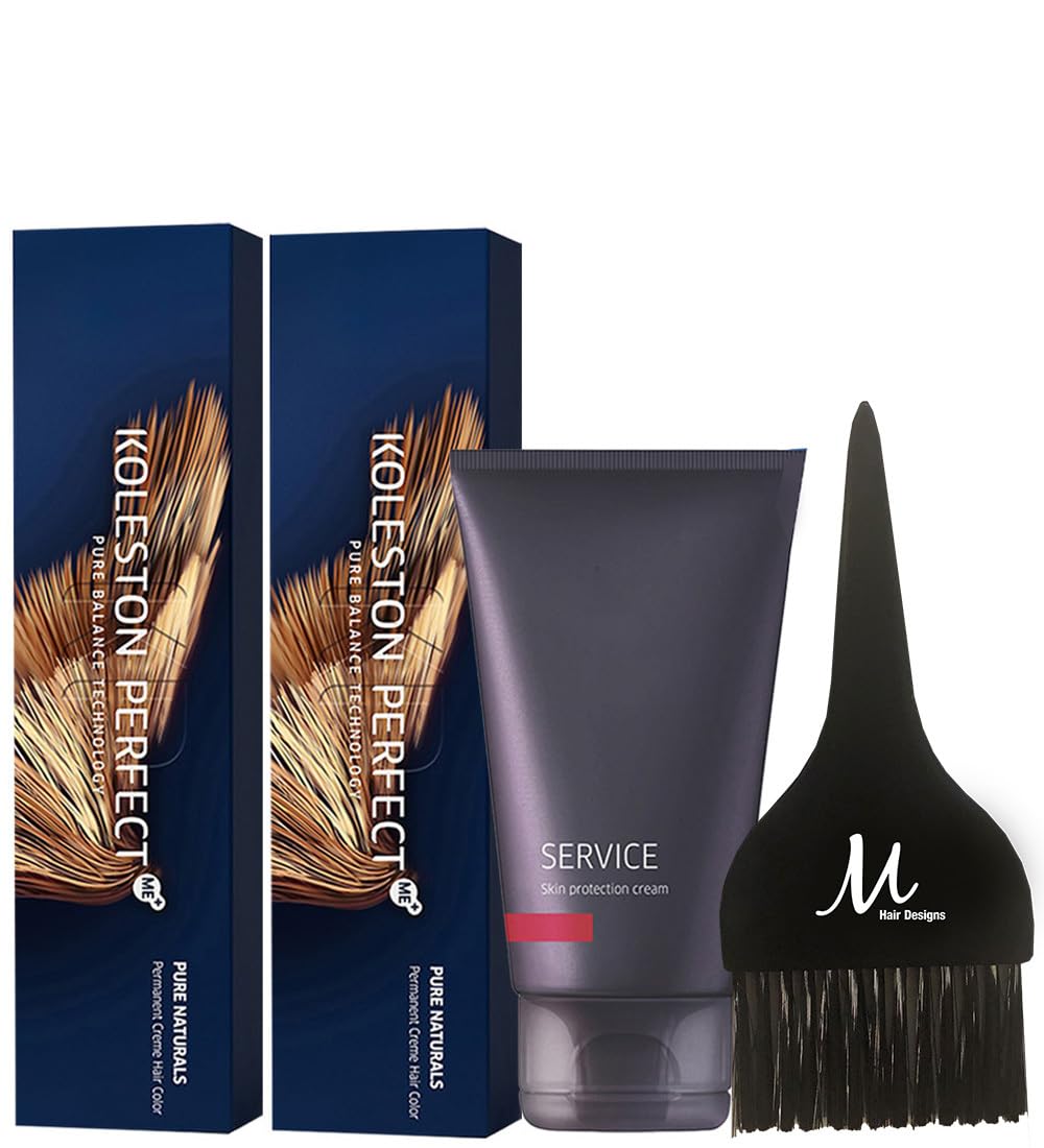 Koleston Perfect 99/0 Intense Very LIght Blonde/Natural Permanent Hair Color (Pack of 2), Service Preguard Cream 2.53oz and Tint Brush - Professional Beauty & Personal Care M Hair Designs