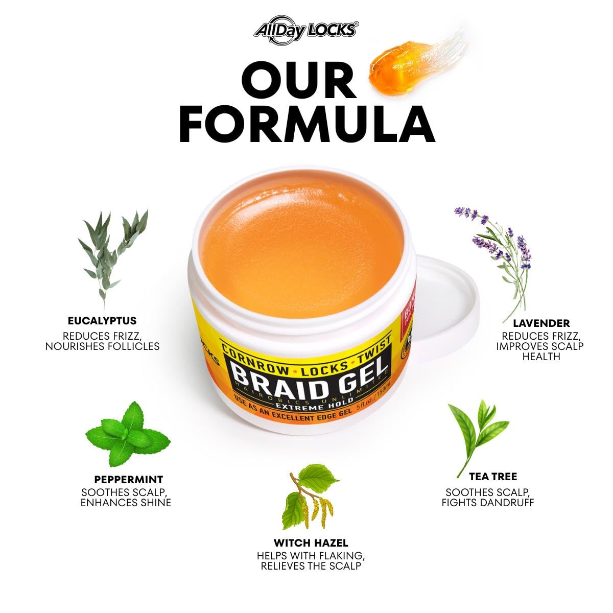 AllDay Locks Braid Gel Extreme Hold - Braiding Gel for Cornrows, Locks, & Twisting, Moisturizing Edge Control for Women and Men, Natural Formula Beauty & Personal Care AllDay Locks