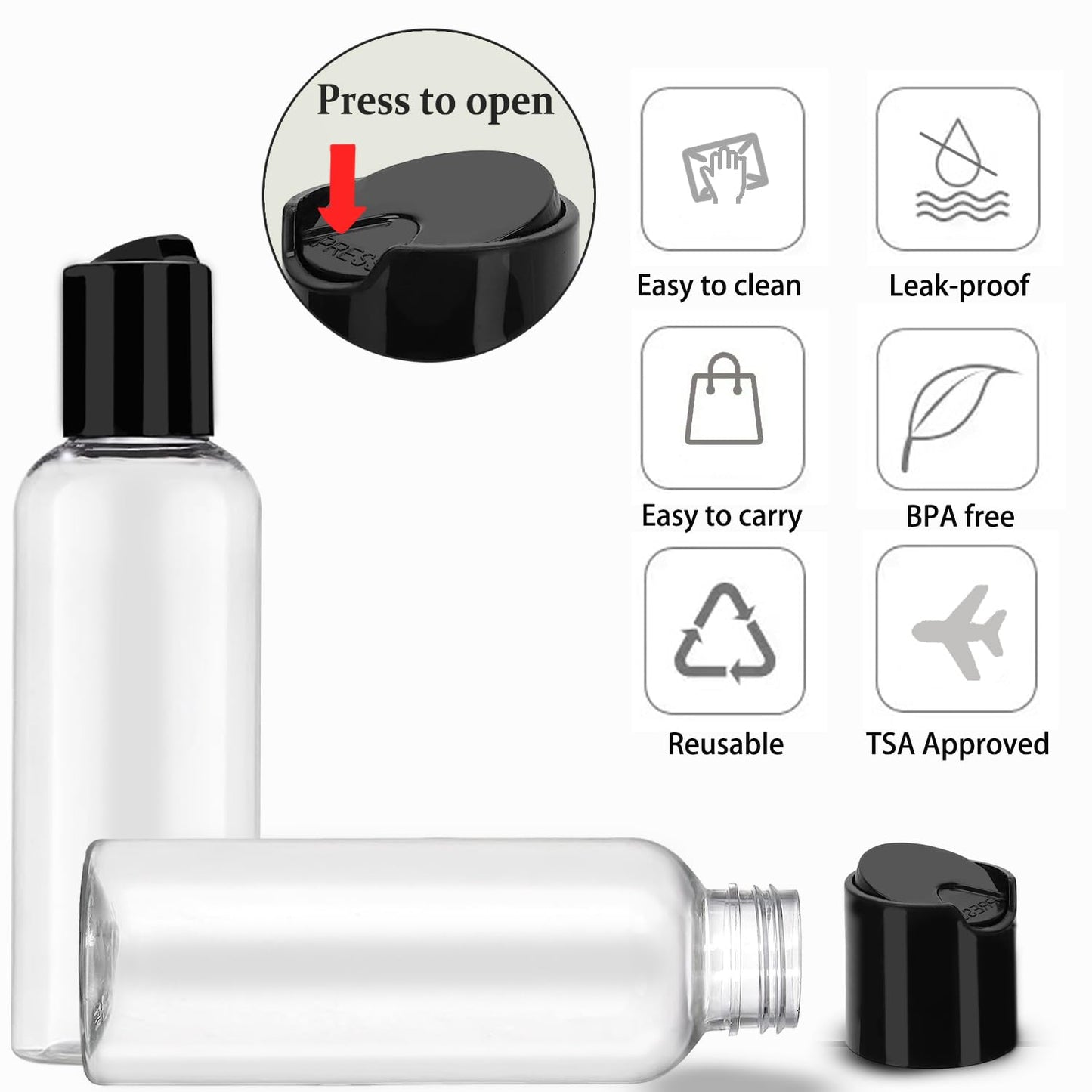 DNSEN 5 Pack 3.4 oz Travel Bottles for Toiletries TSA Approved Leakproof Plastic Empty Travel Size Bottles Containers with Labels Beauty and Personal Care DNSEN