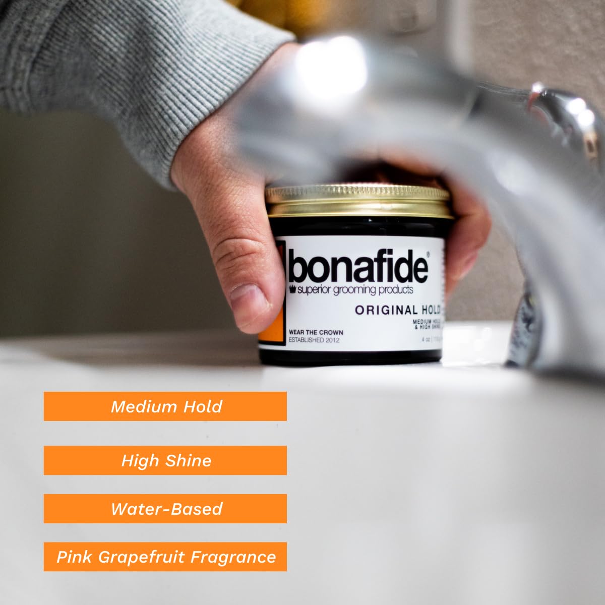 Bona Fide Pomade, Original Hold 4 oz. | Medium Hold, High Shine, Water-Based Pomade, Non-Flaking Easy to Wash Out Formula, Pink Grapefruit Fragrance Beauty & Personal Care Bona Fide Pomade