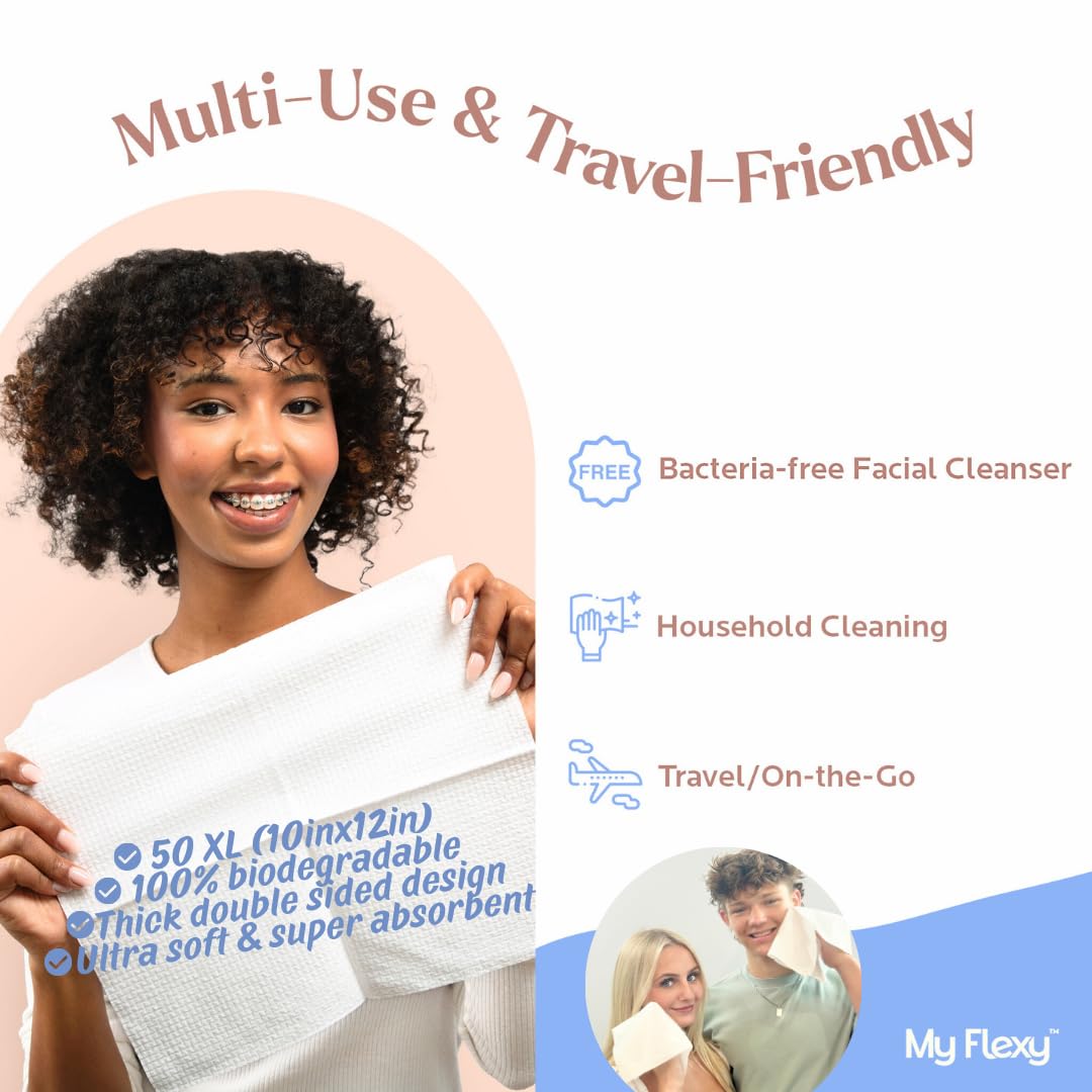 Disposable Biodegradable Face Towels XL for Skin Care & Makeup Remover Dry Wipes, Clean Facial Towel, Hypoallerganic Wash Cloth, Clean Face Towels Beauty & Personal Care My Flexy