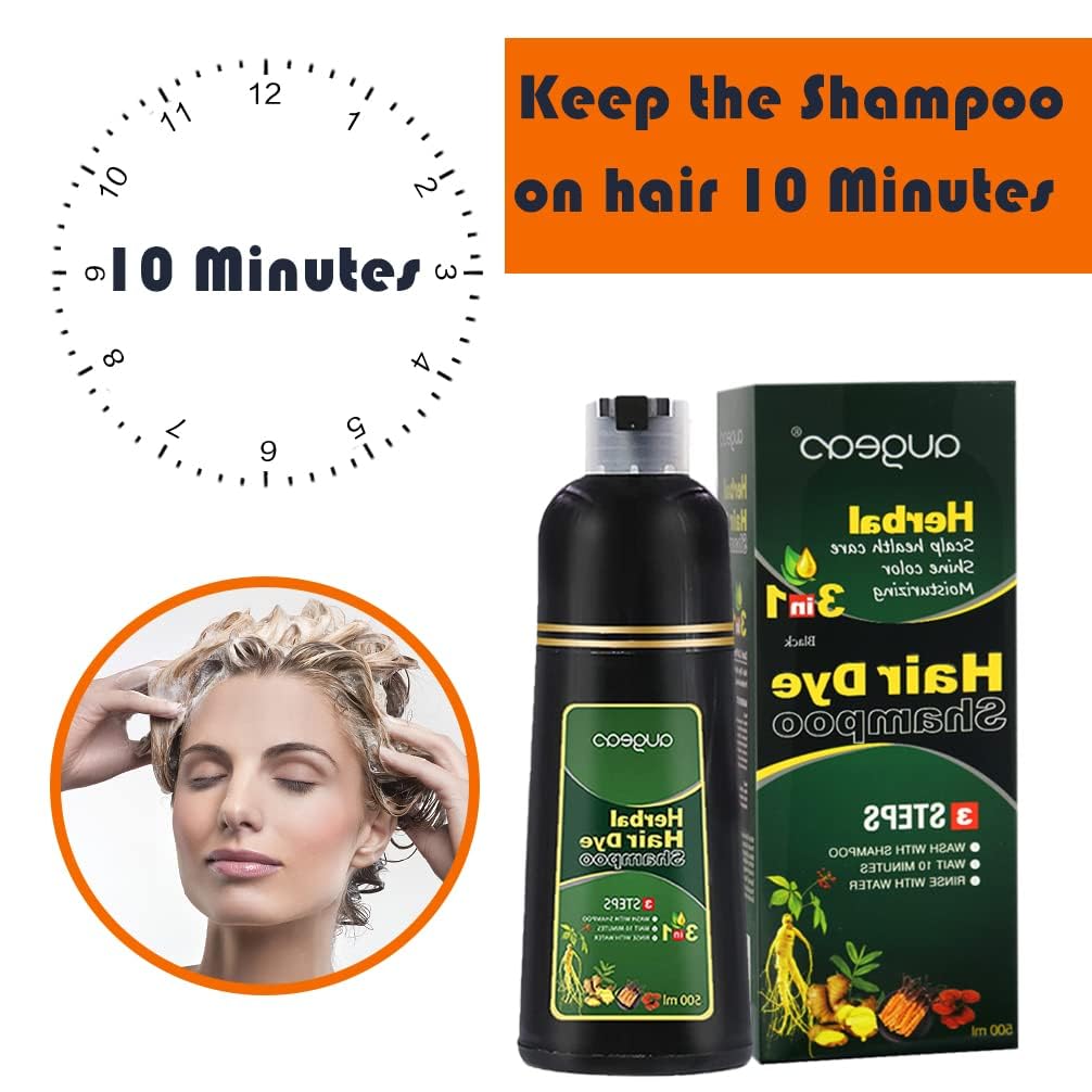 AUGEAS 500ML Black Permanent Hair Color Shampoo, 3 IN 1 Organic Herbal Fast Coloring Shampoo for Men and Women to Cover Grey/White Hair (BLACK) Beauty & Personal Care Maani Essence