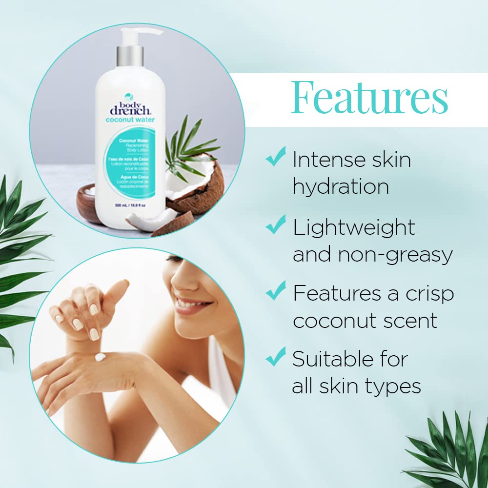 Body Drench Body Lotion for Women, Coconut Water - Hydrating Coconut Lotion for Dry Skin, Moisturizer Skin Care, 16.9 fl oz Beauty & Personal Care Body Drench
