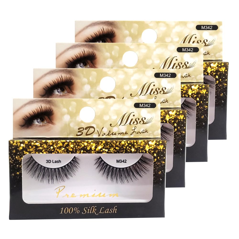 "4 Pairs" Miss Lash 100% Handmade Tapered 3D Volume lash M342 Beauty & Personal Care MISS LASH
