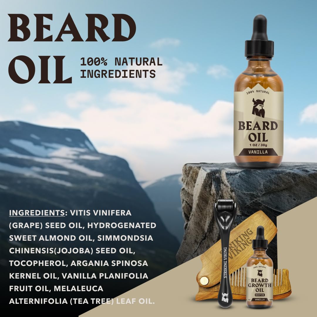 Striking Viking Beard Oil and Balm - Leave in Beard Conditioner - Tames, Styles, Softens, and Moisturizes Beards and Mustache - Made with All Natural Beauty & Personal Care Striking Viking
