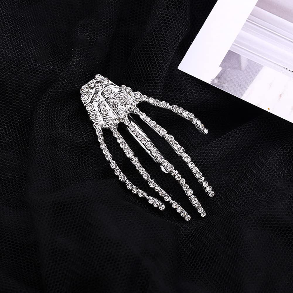 wekicici Skeleton Hand Rhinestone Hair Clip Punk Horror Skull Hairpin for Women and Girls Fashion Gothic Barrette Hair Accessories(2 pcs ), Silver Beauty & Personal Care wekicici