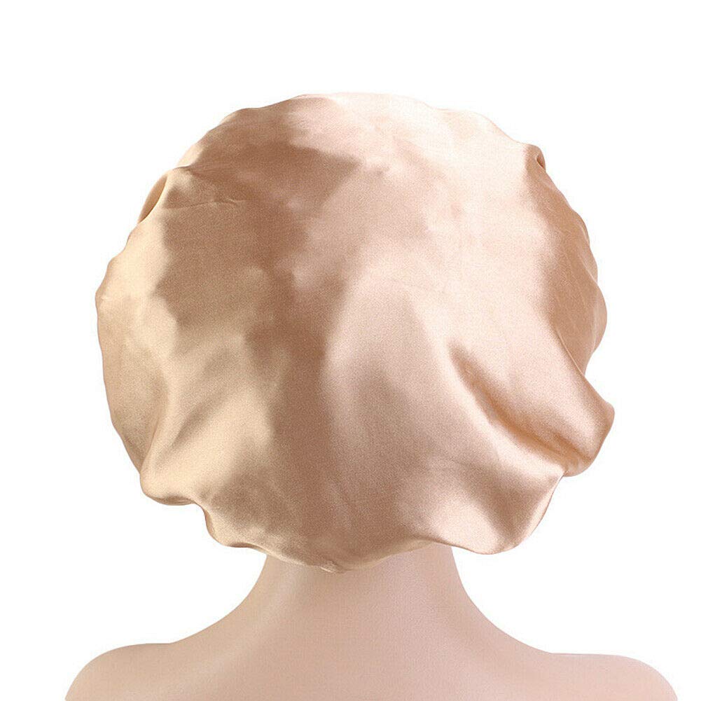 Magik Double-Sided Satin Night Sleep Cap Hair Bonnet Hat Head Cover w/Elastic Band (Champagne/Ivory, 1 Pack) Beauty and Personal Care Magik