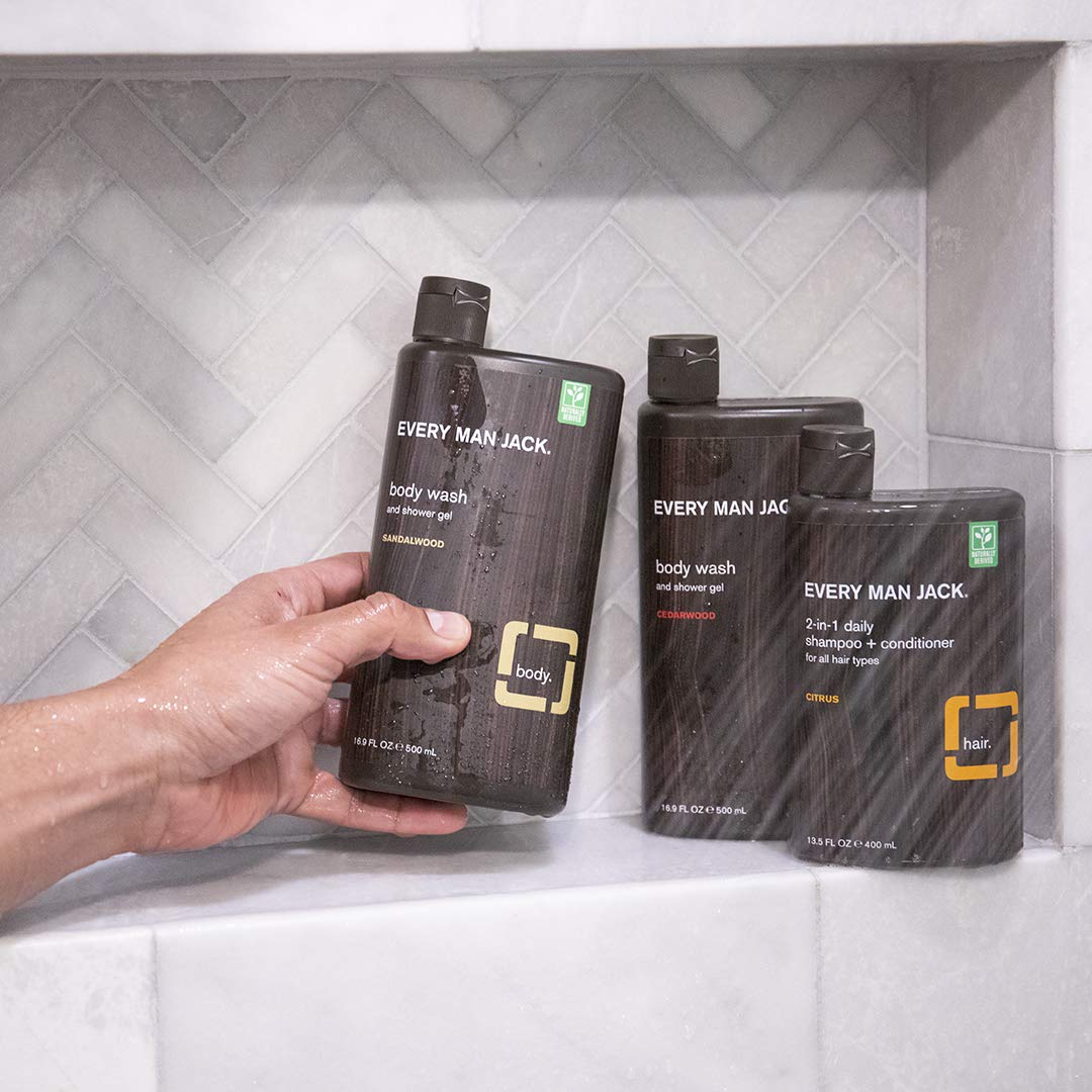 Every Man Jack Men's Body Wash Twin Pack - Sandalwood | 16.9-ounce - 2 Bottles Included | Naturally Derived, Parabens-free, Dye-free, and Certified Beauty & Personal Care Every Man Jack