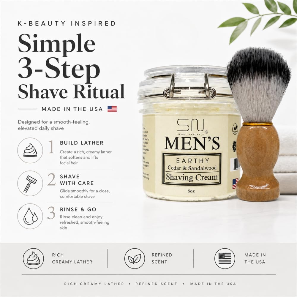 Seoul Naturals Sophisticated Mahogany Teakwood Shaving Cream with Barber Brush, k beauty, 6 oz Beauty and Personal Care Seoul Naturals