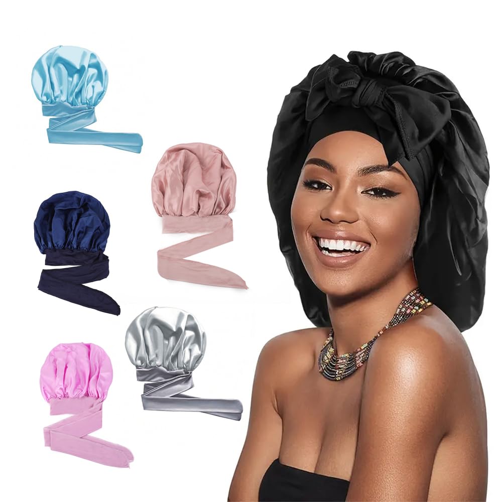 Hair Want Large Stain Sleep Bonnet for Women Adjustable Hair Bonnet with Elastic Tie Band for Braids Hair Sleeping Cap Scarf for Hair Care Satin Hair Beauty and Personal Care Hair Want