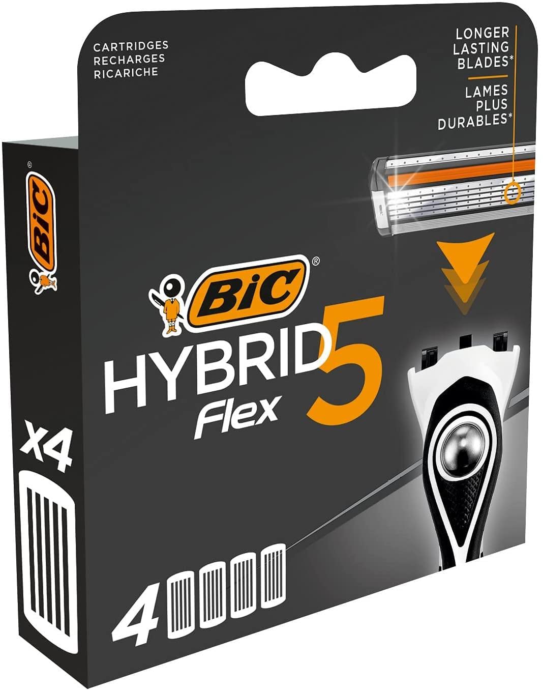 BIC Hybrid 5 Flex Men's Shaver Refills with 5 Moveable Nano-Tech Titanium Coated Razor Blades - Box of 4 Cartridges Beauty and Personal Care BIC