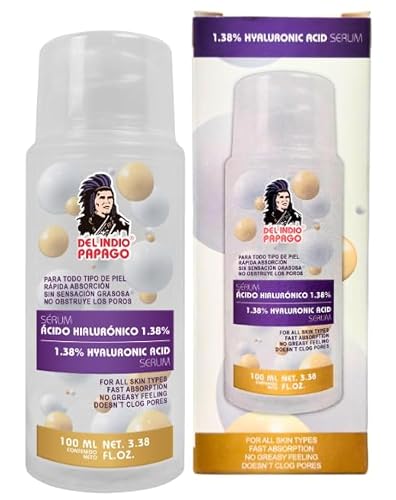 Del Indio Papago Hyaluronic Acid Serum (3.38 Fl Oz) / Serum Acido Hialuronico 1.38% Para, todo tipo de Piel - Intensive Daily Hydration, For All Skin Beauty & Personal Care Del Indio Papago
