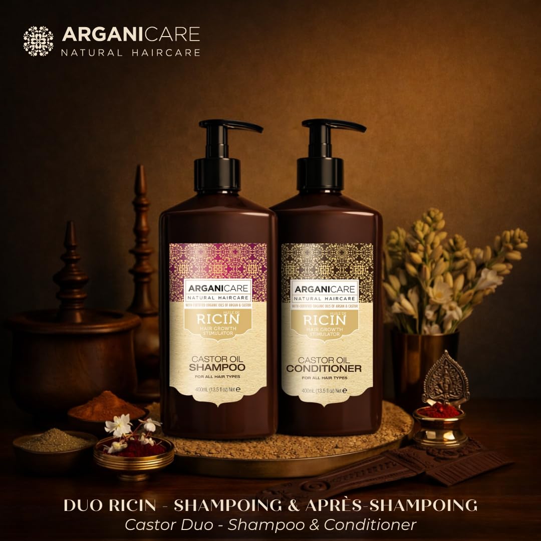Arganicare | Duo Shampoo + Conditioner | Castor | Growth Accelerator | Gently Cleans & Moisturizes Hair | All hair types | 13.53 fl oz + 13.53 fl oz Beauty & Personal Care Arganicare