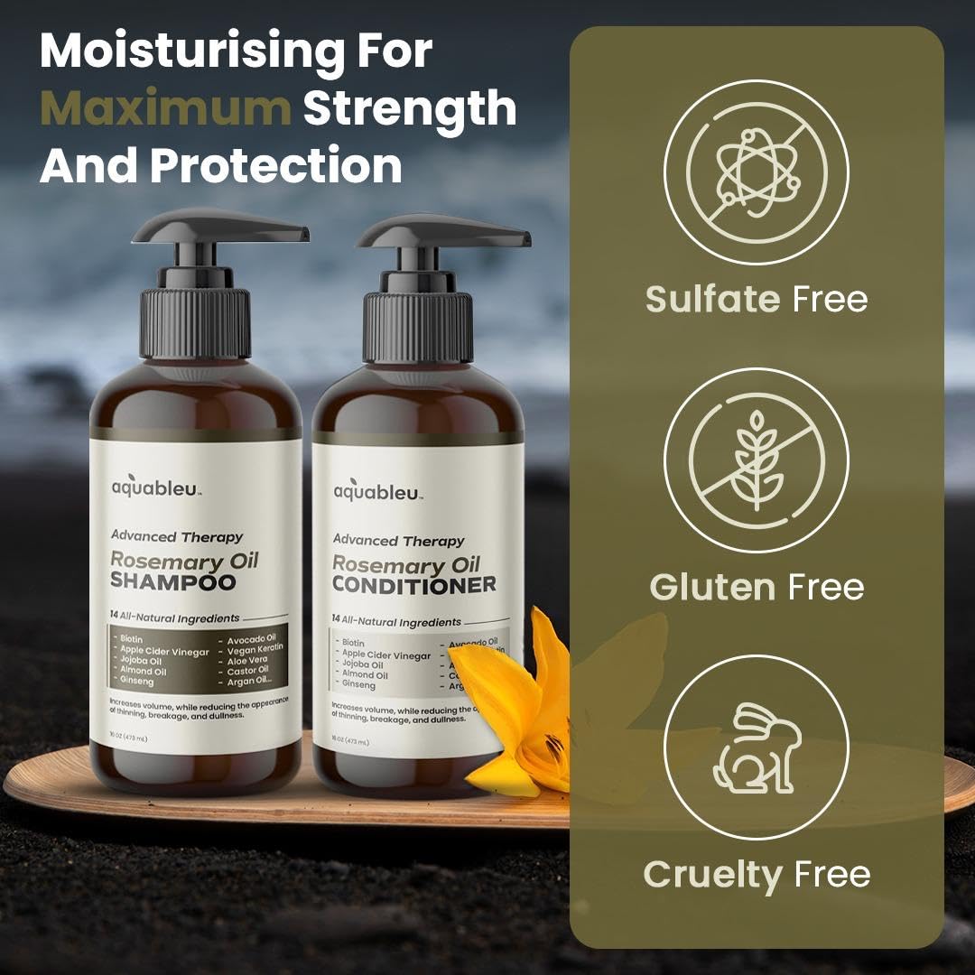 Aquableu Advanced Therapy Anti-Thinning Rosemary Oil Shampoo & Conditioner Set - Infused with 14 All-Natural Ingredients for Volume, Strength Beauty & Personal Care Aquableu