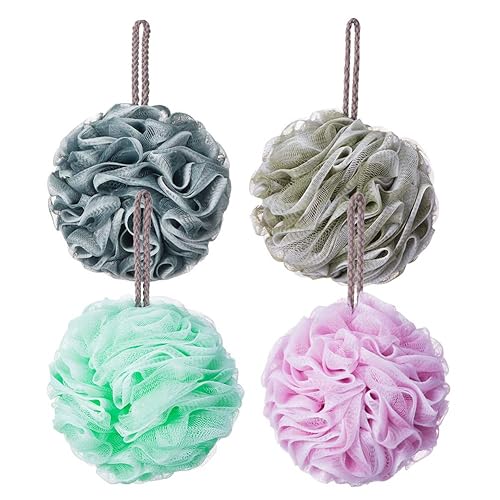 Loofah Bath Sponge, Novosun Mesh Pouf Shower Sponge Soft Exfoliating Shower Luffas for Silky Skin Pack of 4 Pastel Colors, XL (80g/pcs) Beauty & Personal Care novosun