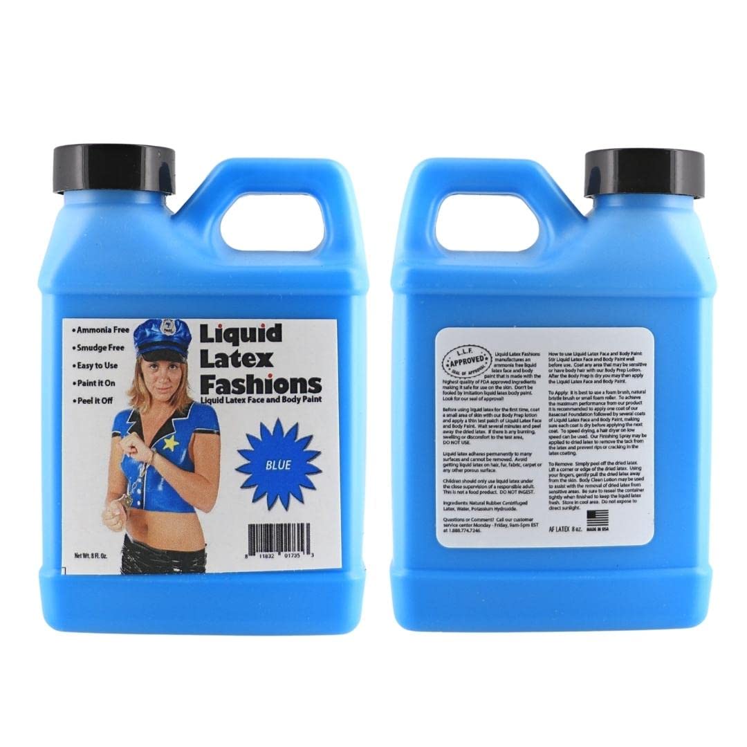 Blue 8 Oz - Liquid Latex Face and Body Paint, Blue Smurf Cosplay, Ideal for Halloween Costume, Parties, Theater, Special Effects! Beauty & Personal Care Liquid Latex Fashions