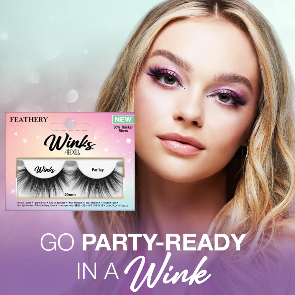 Ardell Winks Par'tay Lashes, Full Volume, 20mm Ultra-Long False Eyelashes, Feathered and Fluttery, Black Band, 1 Pair Beauty & Personal Care Ardell