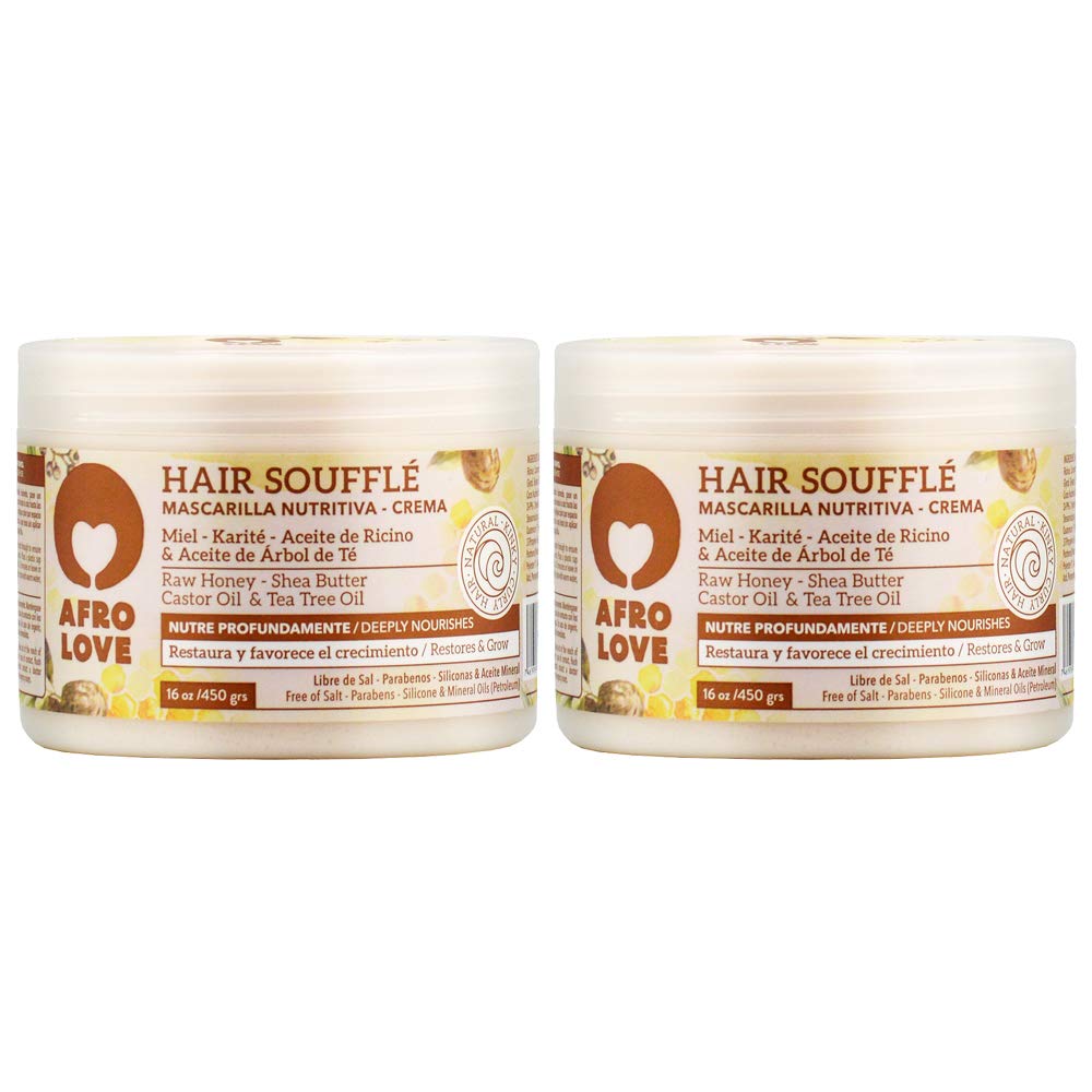 Afro Love Hair Soufflé (16oz, Pack of 2), Deeply Nourishing & Restorative Cream for Curly, Kinky & Coily Hair, Rich in Raw Honey, Shea Butter, Castor Beauty & Personal Care Afro Love