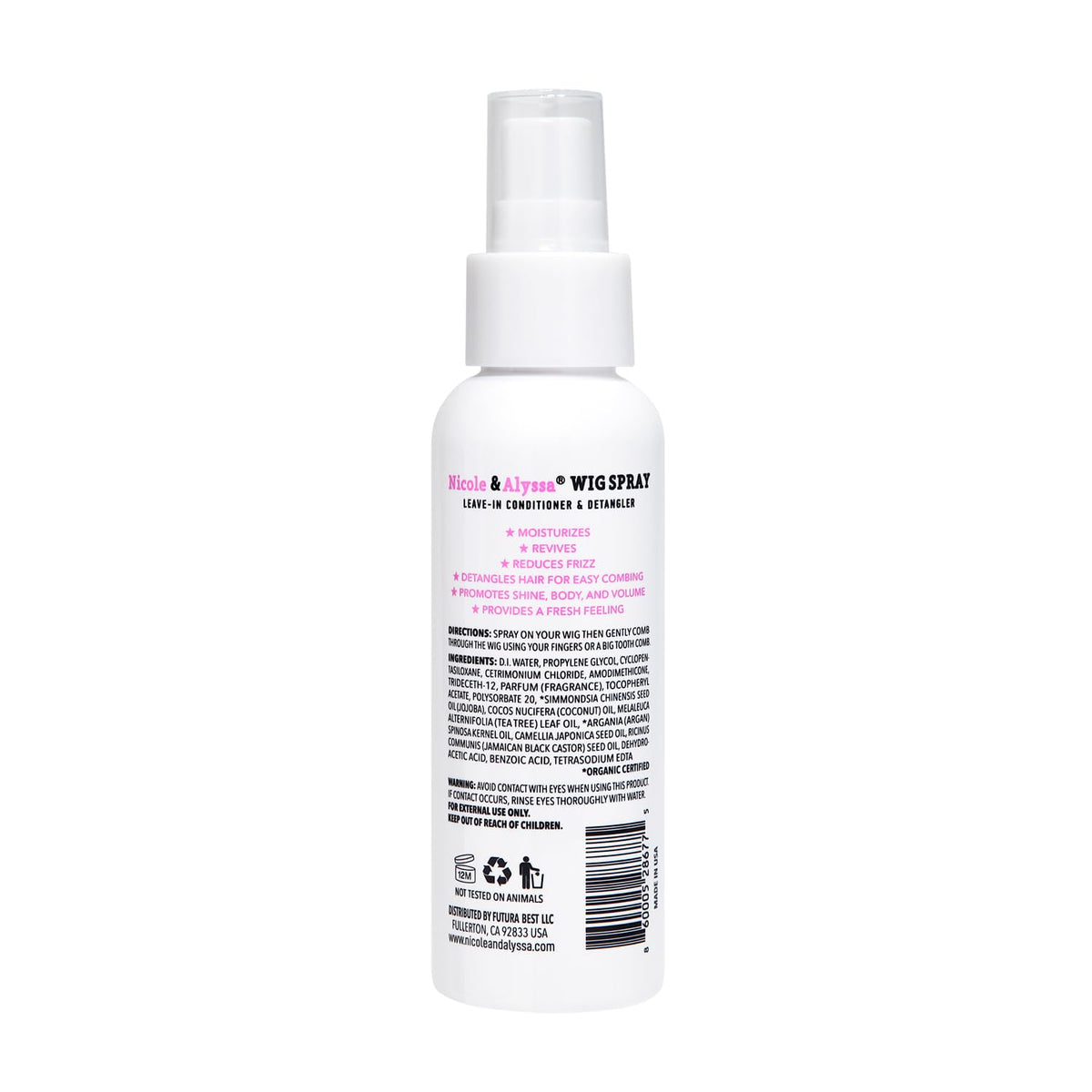 Nicole & Alyssa - Wig Spray For Synthetic Hair - Leave-in Conditioner, Detangler, Moisturizer (Travel Size - Pack of 1)