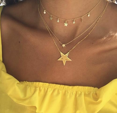 DoubleNine Large Star Crystal Pendant Gold Tassels Dangle Layered Necklace for Women Girls Beauty & Personal Care Doubnine