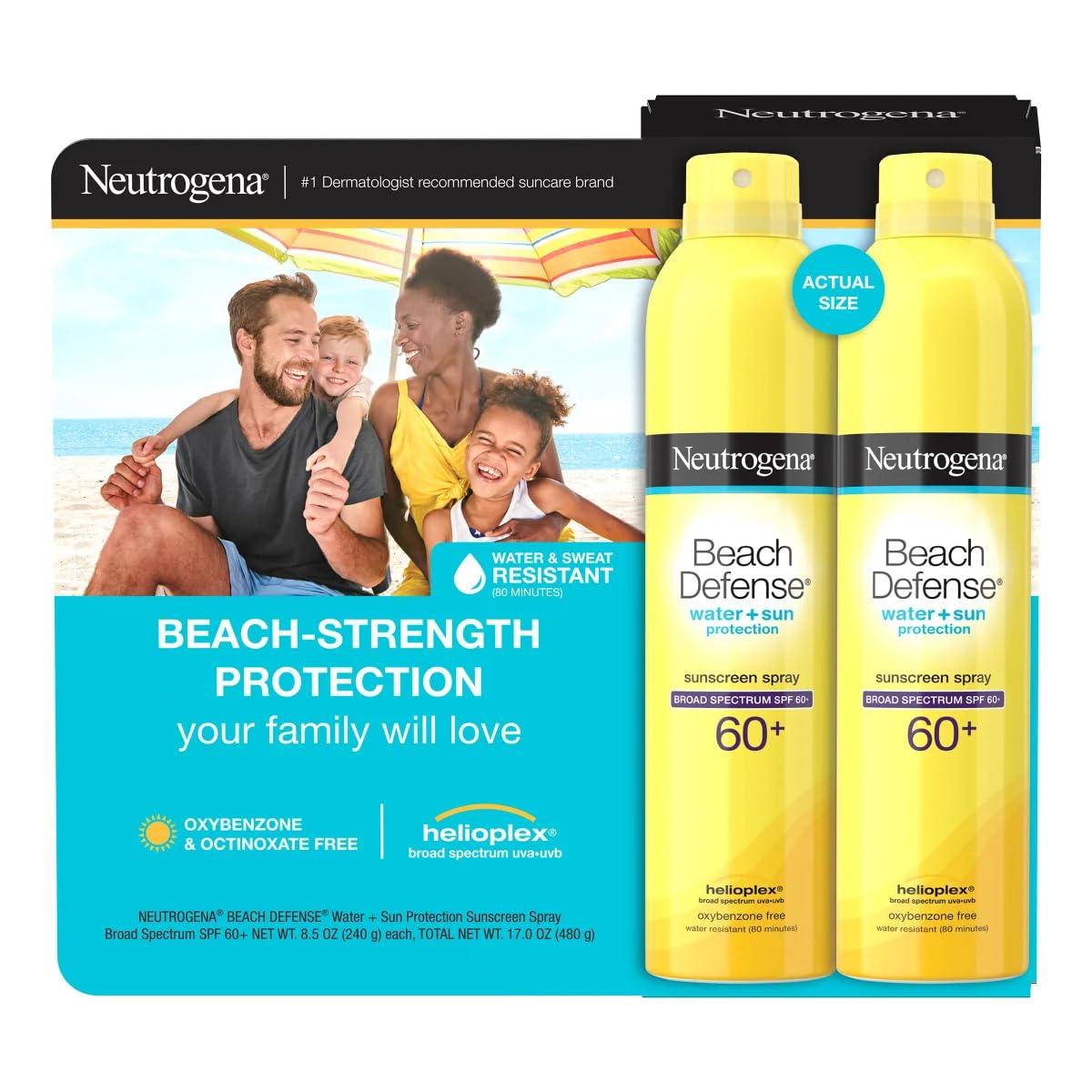 Neutrogena Beach Defense Sunscreen Spray SPF 60+, 8.5 oz, 2-pack, Water + Sun Protection, Lightweight, Fast Drying Broad-Spectrum Sun Protection Beauty & Personal Care Neutrogena
