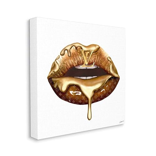 Stupell Industries Designer Brand Gold Lip Portrait Glam Cosmetic Drip, Design By Ziwei Li, Canvas Wall Art, 17 x 17 Beauty & Personal Care Stupell Industries