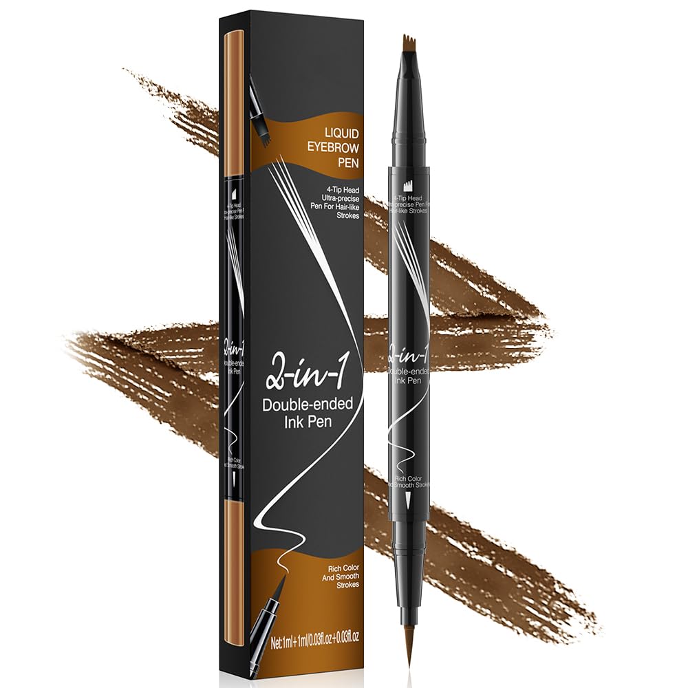 Pinkiou Microblading Eyebrow Pen, 2-In-1 Waterproof Eyebrow Pen, Dual-Ended Eyebrow Pen with 2-Fork-Tips and Precision Brush, Eyebrow Pen for Natural… Beauty & Personal Care Pinkiou