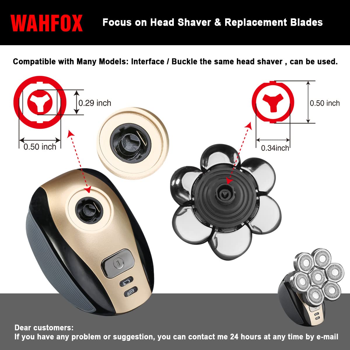 Universal 7 Blades Head Shaver Replacement Heads for Mainstream Shaver Brands, Eelectric Shaver Replacement Replacement Blades (7D Silver) Beauty and Personal Care WAHFOX