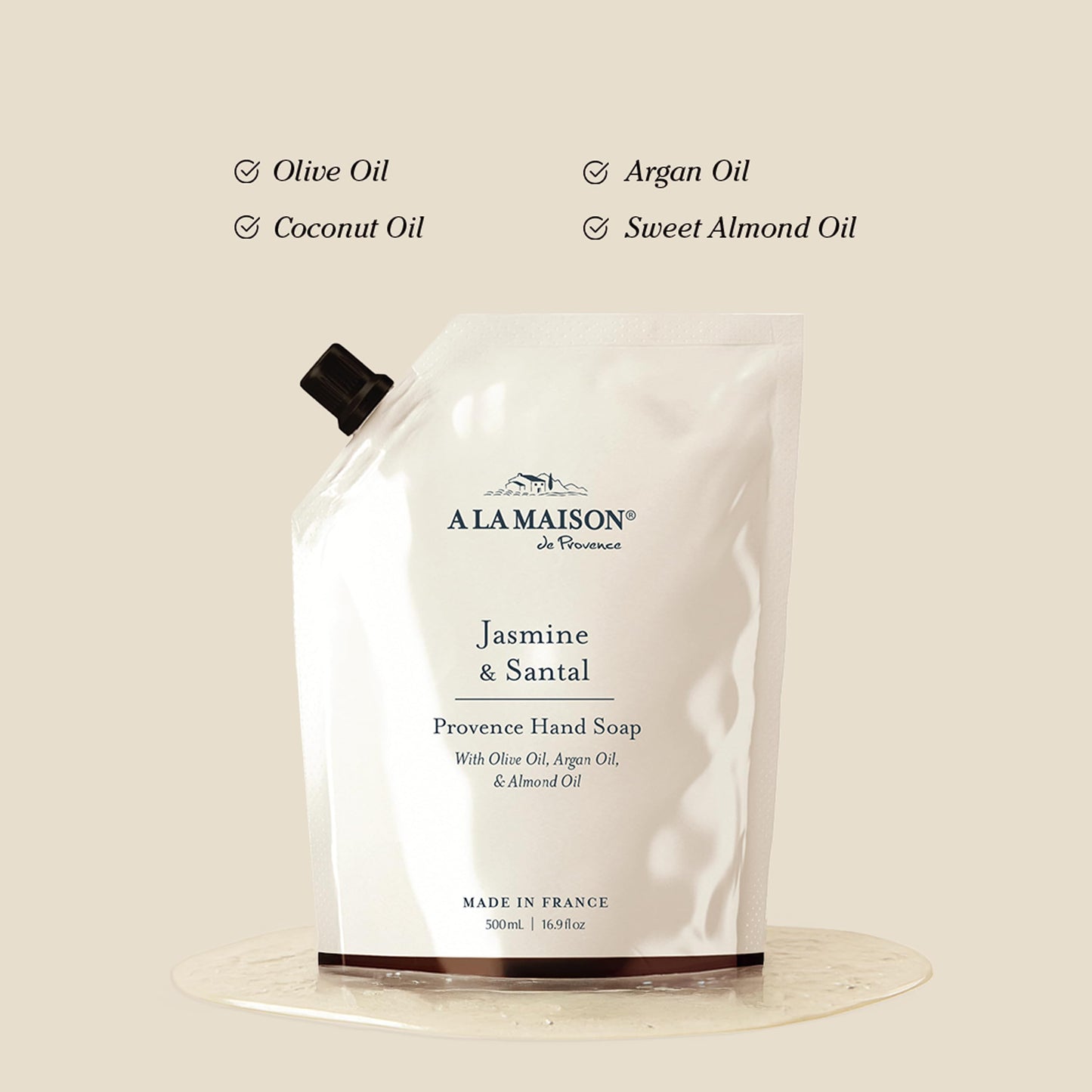 A LA MAISON Hand Soap Refill Pouch - Jasmine & Santal- Liquid Hand Wash Refill, Eco-Friendly & Recyclable - Plant-Based, Biodegradable, Made in France Beauty & Personal Care A LA MAISON