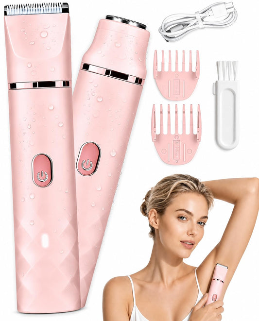 Bikini Trimmer for Women, 2-in-1 Electric Razor for Pubic Hair, IPX7 Waterproof Body Hair Trimmer with Gentle Ceramic Blade, Rechargeable Wet Dry Beauty and Personal Care Zcokail