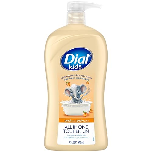 Dial Kids All-in-1 Body + Hair + Bubble Bath, Peach Scent, 32 Fl Oz, Hypoallergenic Body Wash & Shampoo, No Tears Formula for Kids 2+ Years, No Beauty & Personal Care Dial