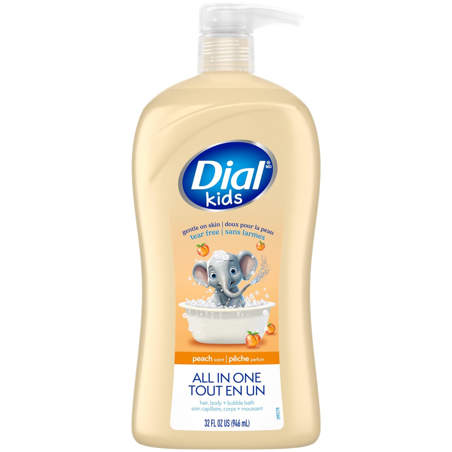 Dial Kids All-in-1 Body + Hair + Bubble Bath, Peach Scent, 32 Fl Oz, Hypoallergenic Body Wash & Shampoo, No Tears Formula for Kids 2+ Years, No Beauty & Personal Care Dial