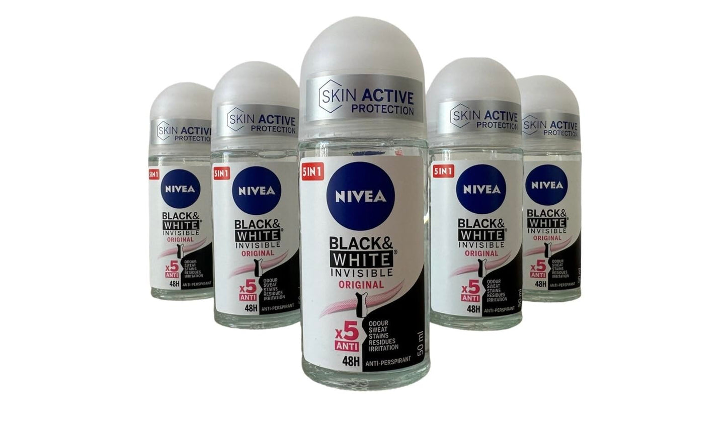 NIVEA 50ml Invisible Black And White Clear Roll On Anti Perspirant Deodorant, Pack of 6 Beauty and Personal Care NIVEA