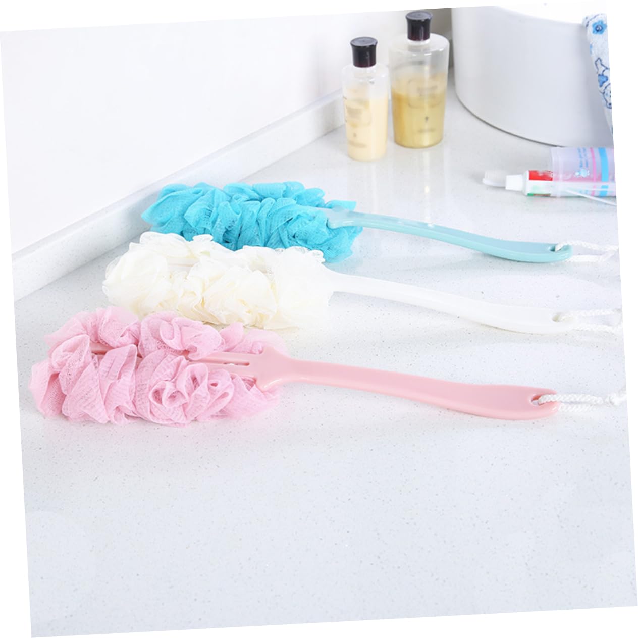 OSOLADY Long Handle Exfoliating Body Brush Bath Tub Scrubber Shower Ball and Sponge Soft Mesh Gauze Scrubber for Gentle Cleaning Beauty and Personal Care OSOLADY