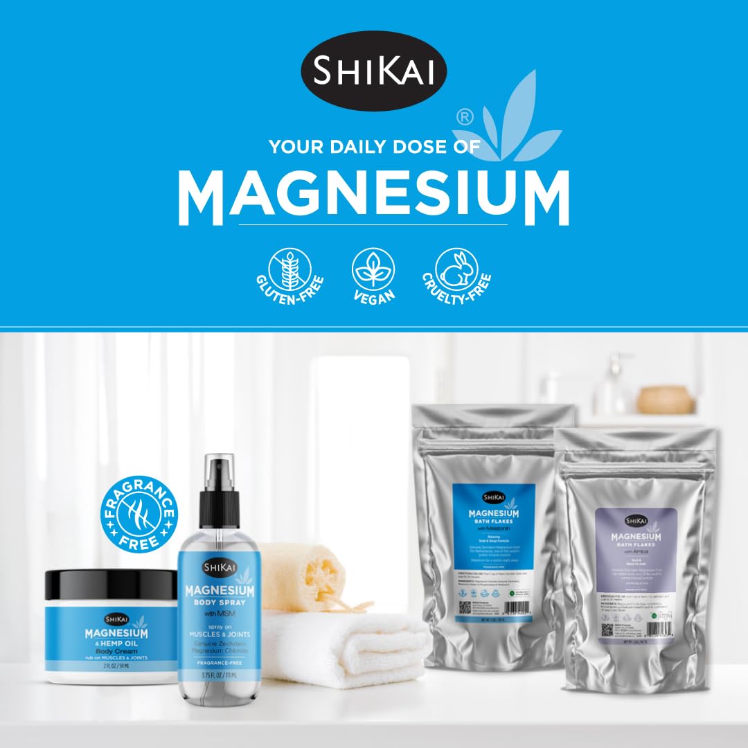 ShiKai Magnesium Bath Flakes with Melatonin (32 oz) - Bath Salt Soak for Muscle Relief - Enhance Sleep - Fragrance Free Beauty and Personal Care ShiKai