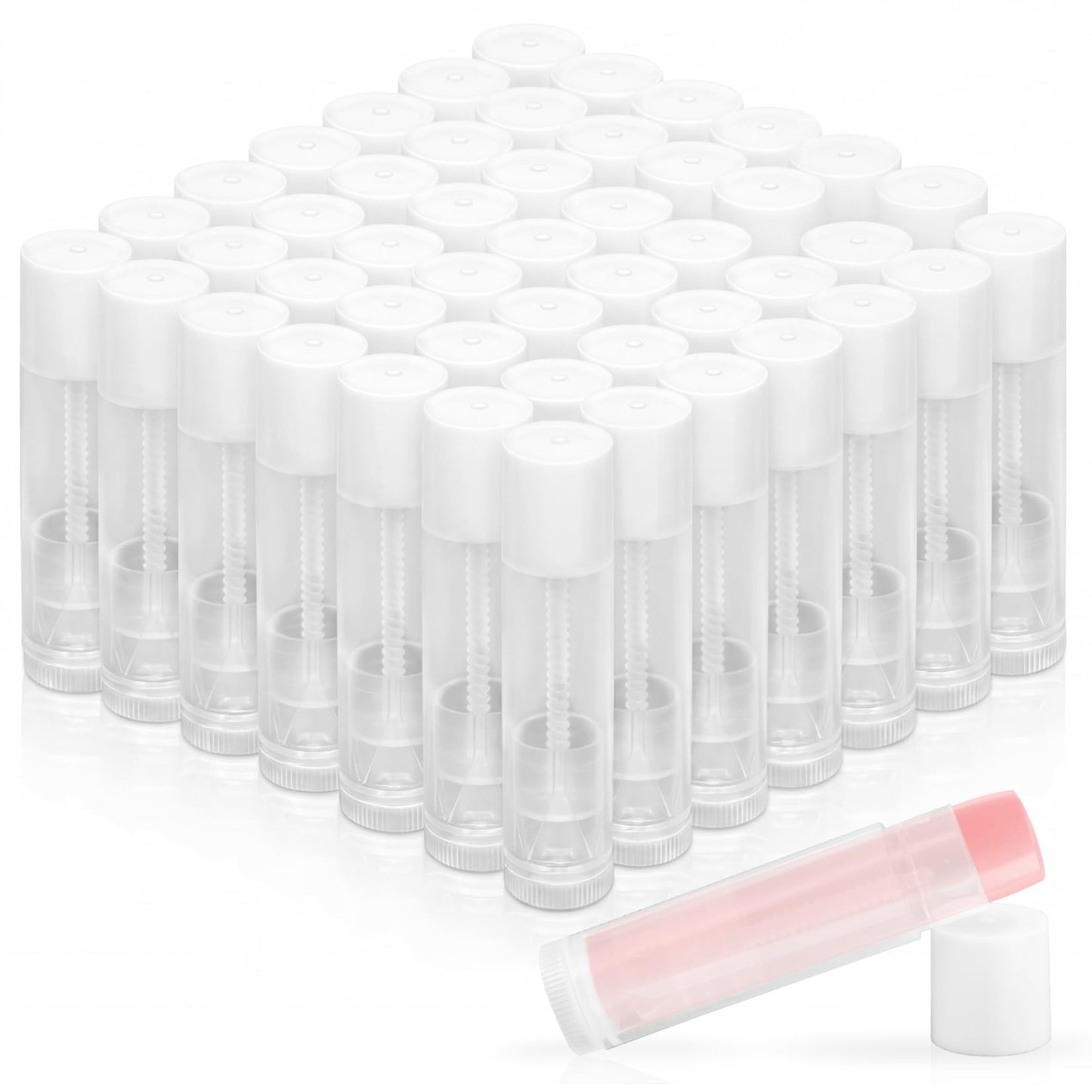 RAINFLOW 50 PCS Lip Balm Tubes - 5 g Twist-up Lip Gloss Balm Containers BPA Free & Leak Free,Clear Empty Lipstick Tubes with White Caps for DIY Beauty and Personal Care RAINFLOW