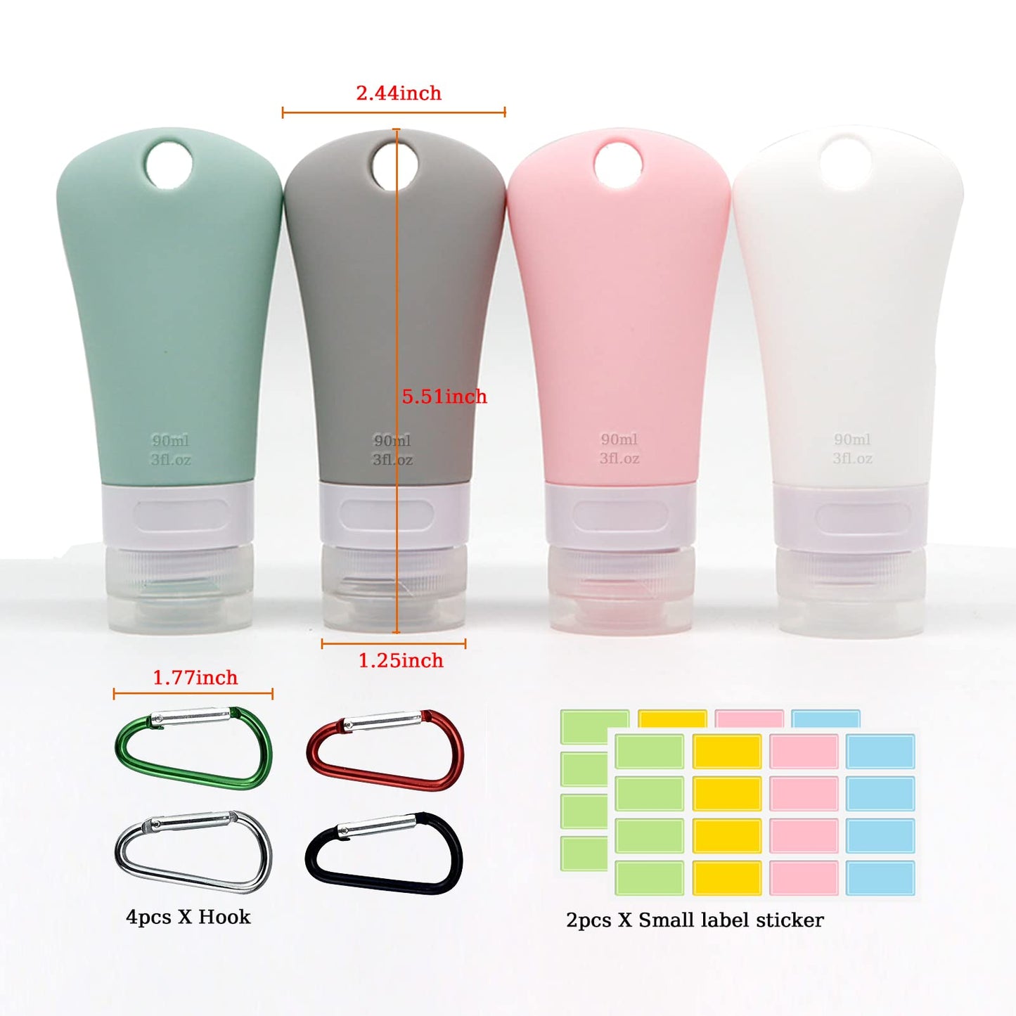 BetterJonny 4 Pcs Silicone Travel Bottles Set, Leak Proof Squeezable Tubes Set with Keychain and EVA Bag - Refillable Travel Accessories for Shampoo Beauty & Personal Care BetterJonny