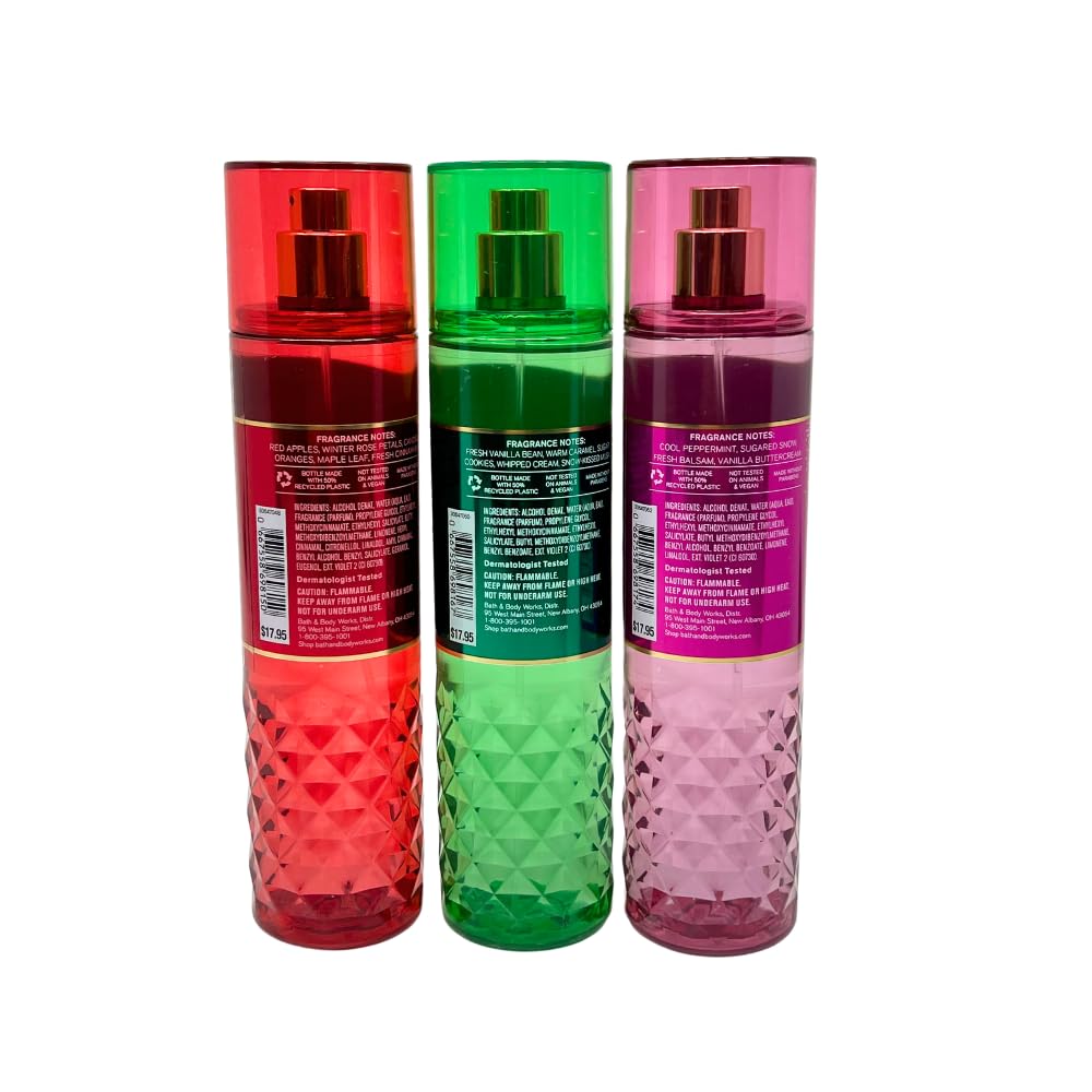 Bath & Body Works Fine Fragrance Mist - Winter Candy Apple, Vanilla Bean Noel, Twisted Peppermint - Gift Set with a Blue Bow for Holiday & Gifts Beauty and Personal Care Bath & Body Works
