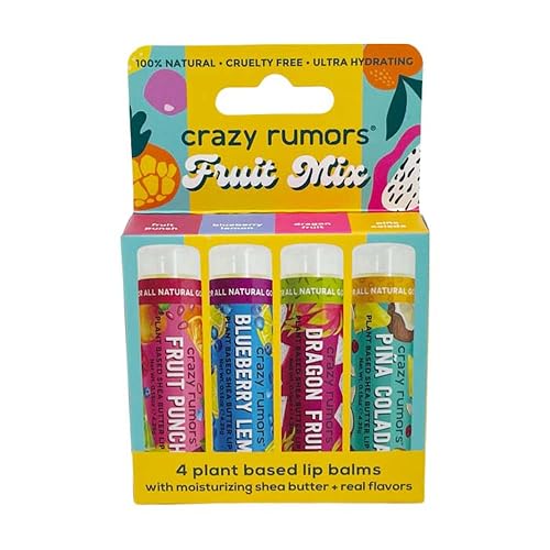 Crazy Rumors Fruit Mix Lip Balm 4-Pack Mix 100% Natural, Vegan, Plant-Based, Made in USA Beauty & Personal Care Crazy Rumors